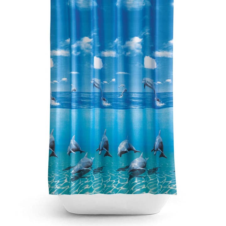 TROPIK HOME - Wholesale Shower Curtain - Happy Dolphins Fabric Bathroom Shower Curtain - 180cm wide