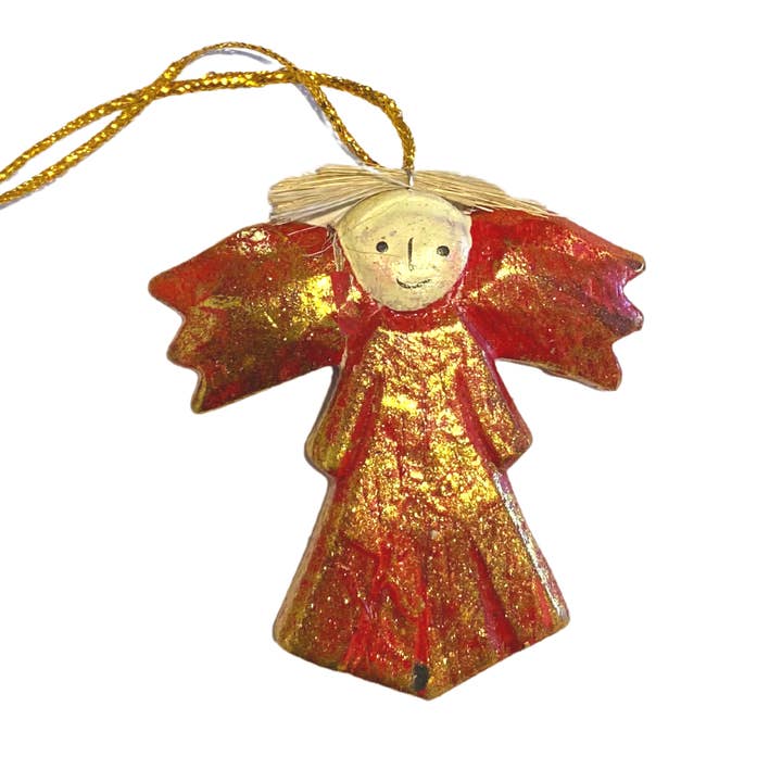 Wooden Angel Ornament - Red & Gold for wholesale by POPPY + SAGE