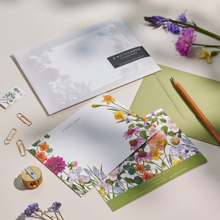 Catherine Lewis Design - Wholesale Stationery/notecard set - Bountiful Blooms - Notecards pack of 61