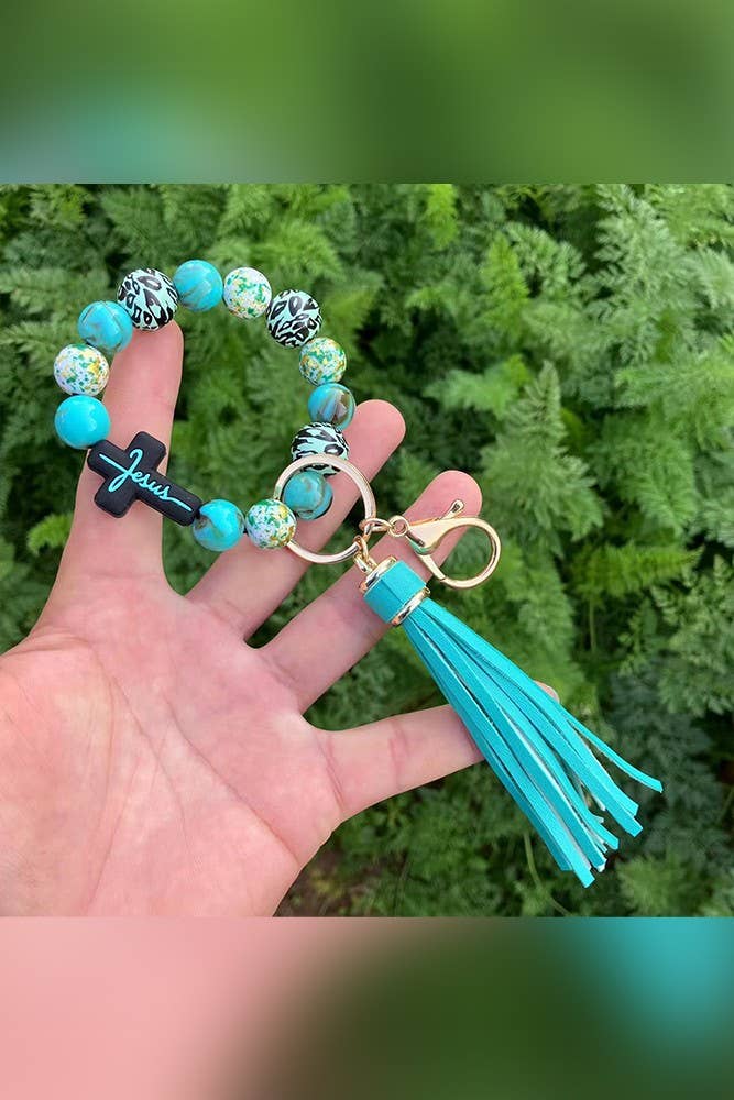 UNISHE - Venta al por mayor Llavero - Mujer - Llavero con borlas cruzadas y cuentas de leopardo ZK12591