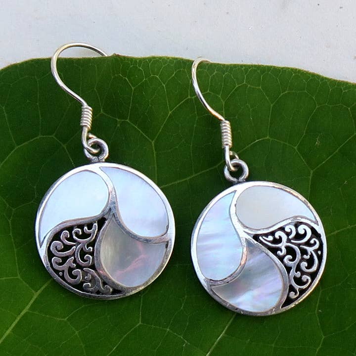 Saja Mother of Pearl Earrings - Sterling Silver, Indonesia for wholesale by Women's Peace Collection