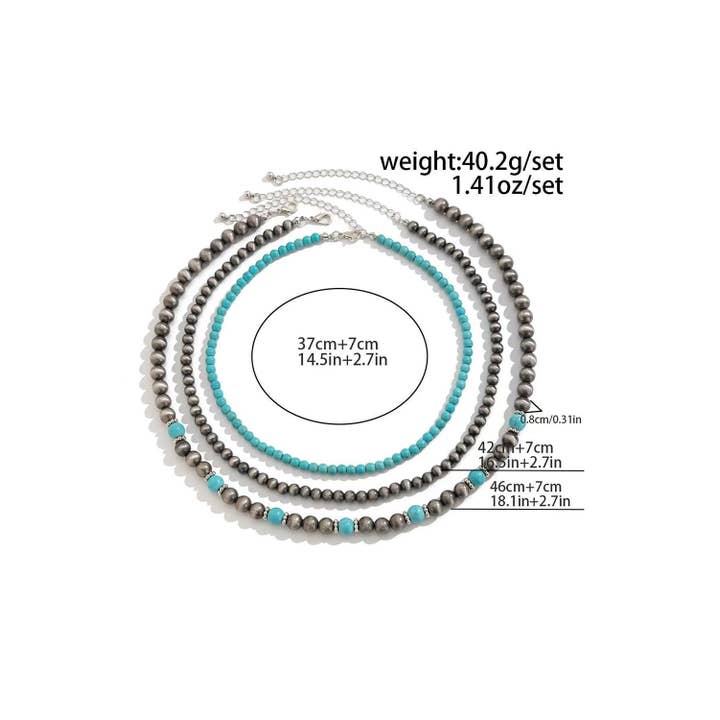 Black Western 3pcs Turquoise Beading Retro Necklace Set for wholesale on Faire4