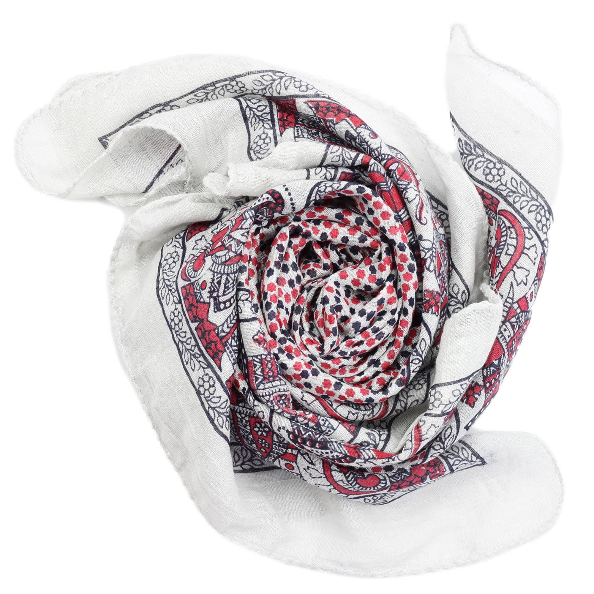 Tribal Trade GmbH – wholesale Halsduk - Unisex – Bomullsduk elefant vit röd-svart fyrkantig duk1