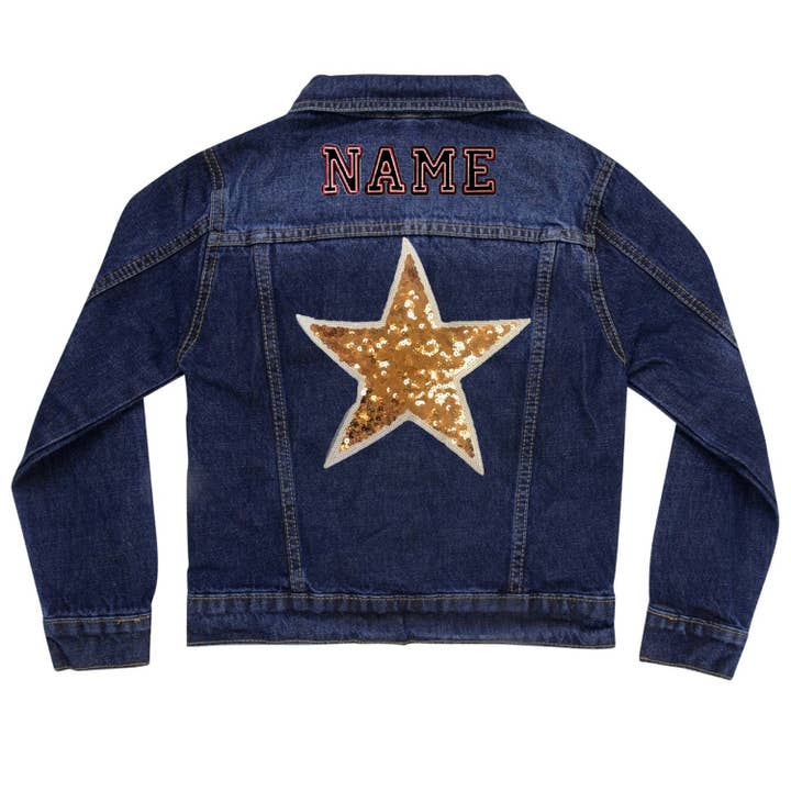 Cat in the Hood – Engroshandel Denimjakke – til børn – Guld Sequin Star Denim Jacket5