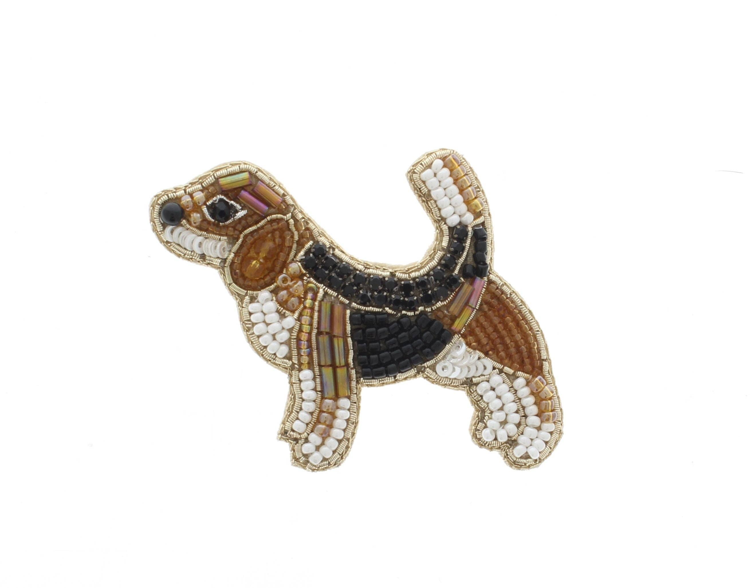HHH Designs - Wholesale Brooch - 63mm x 68mm Beagle Dog Embroidered Beaded Pin – Handmade Animal Brooch, each