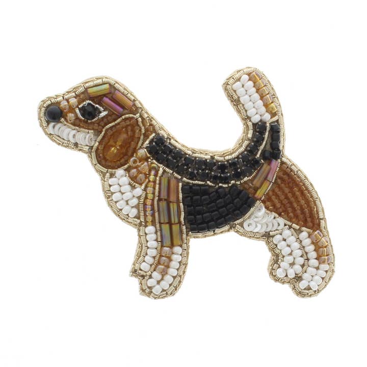 HHH Designs - Wholesale Brooch - 63mm x 68mm Beagle Dog Embroidered Beaded Pin – Handmade Animal Brooch, each0