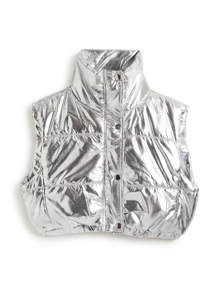 Tractr Jeans - Wholesale Outerwear Vest - Kids - GIRLS-METALLIC CROPPED PUFFER VEST WITH PULL TAB/25834-MKYB