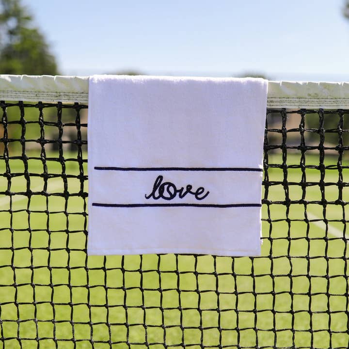 Love Stitched White Swift Terry Towel for wholesale on Faire2