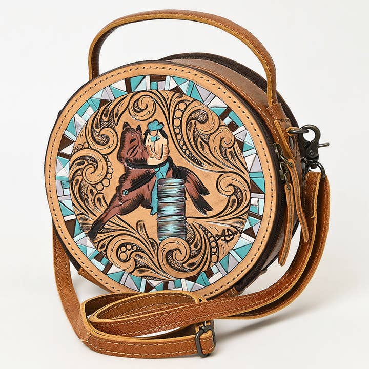 ADBG1457 American Darling Tooled Leather Canteen Bag - Barrel Racing Western Purse for wholesale by LS Western