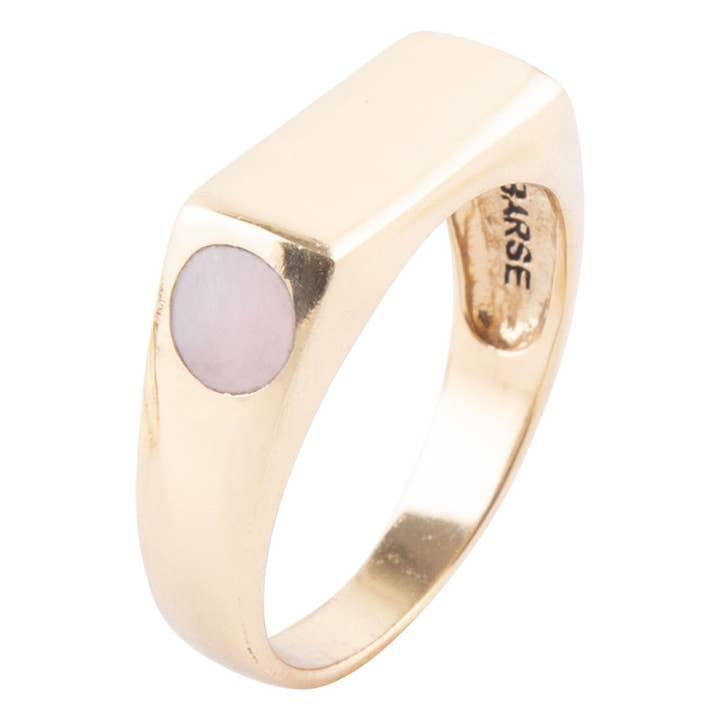 Bague Signet en opale rose et bronze in the hole pour la vente par Barse Jewelry