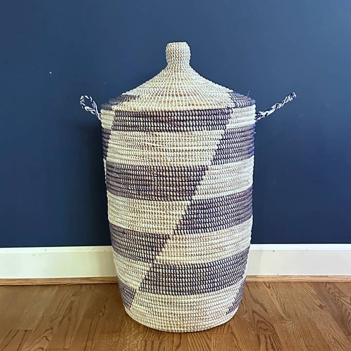 Mbare Home + Gift – wholesale Laundry hamper – Senegalese Hamper - Alternating Blue Stripe3