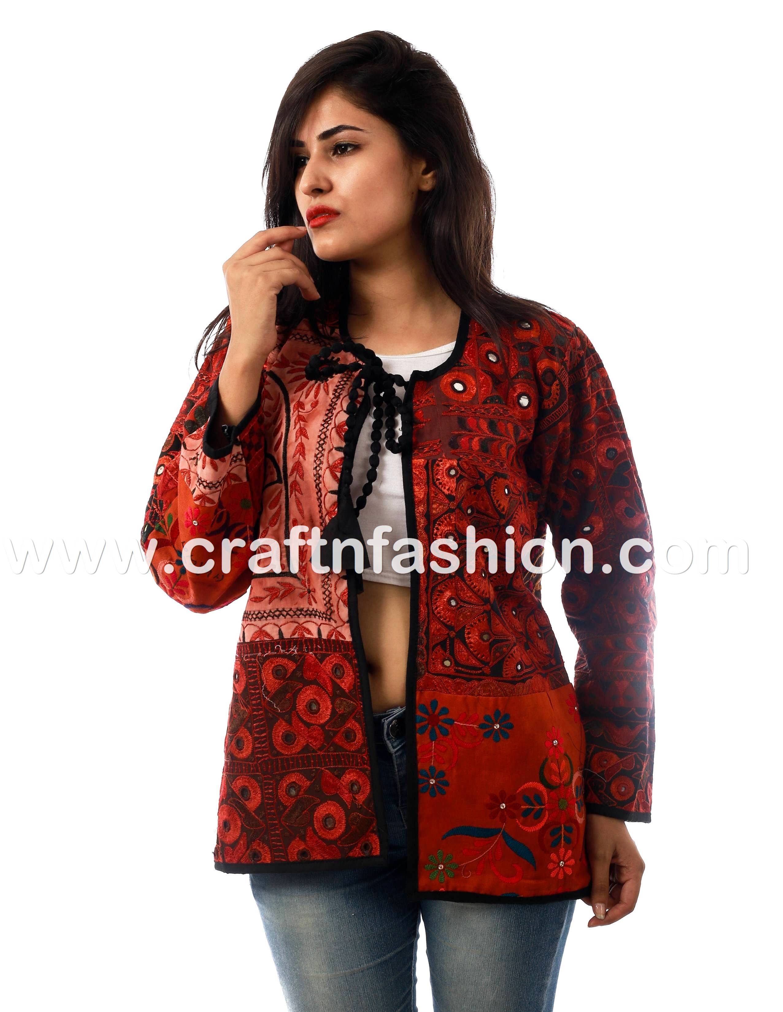 Meghcraft - Vente Veste – femme - Manteau indien vintage brodé en patchwork miroir0