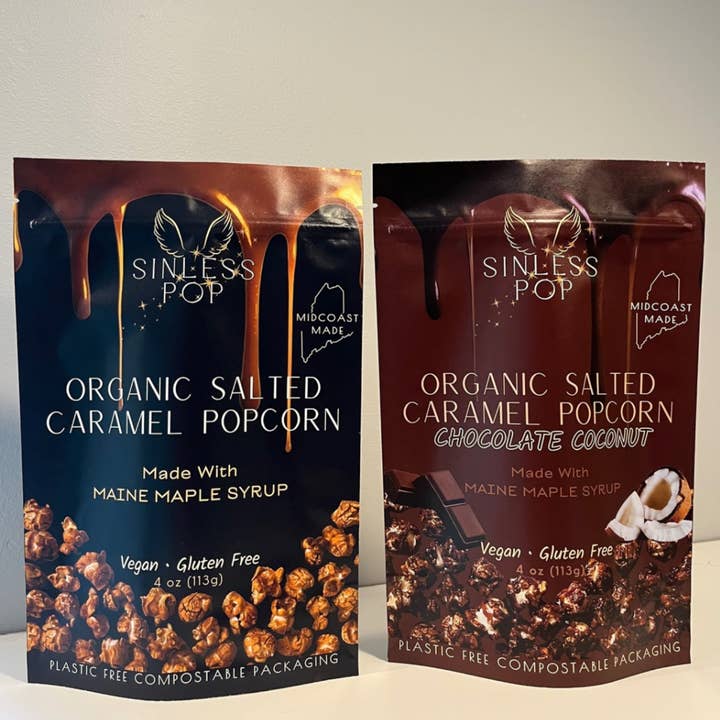 Sinless Pop - Wholesale Popcorn - Organic Sinless Pop Combo- Caramel + Chocolate- Vegan, GF3