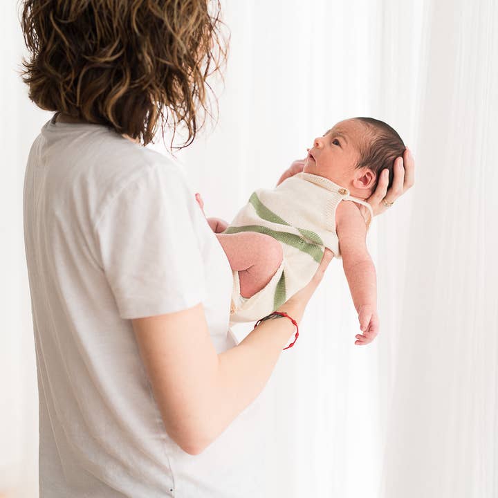 Intarsia ecru-mint romper for wholesale by micu micu