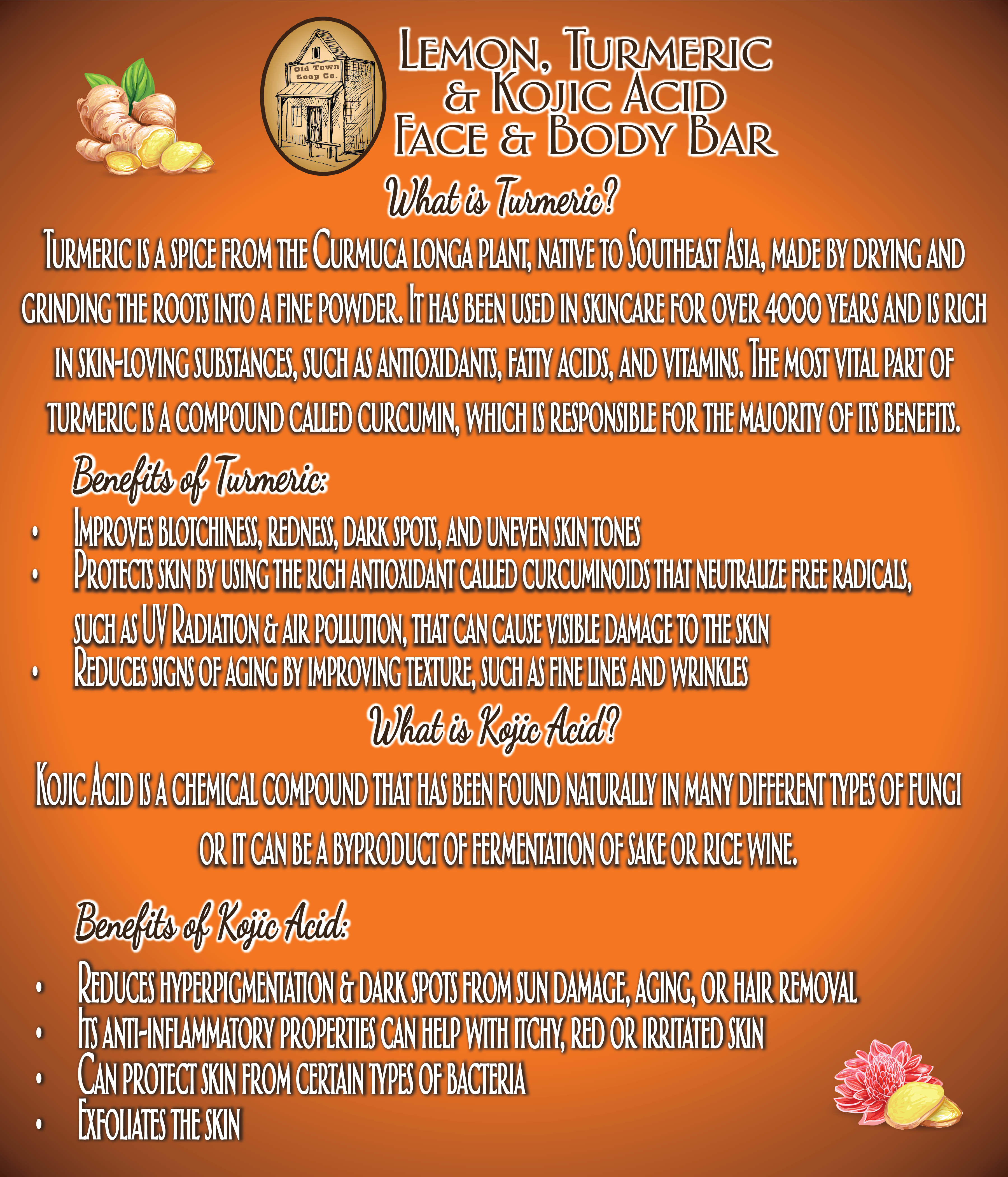 Old Town Soap Co. – wholesale Tvål – Citron, gurkmeja och kojinsyra ansikts- och kroppsbar6