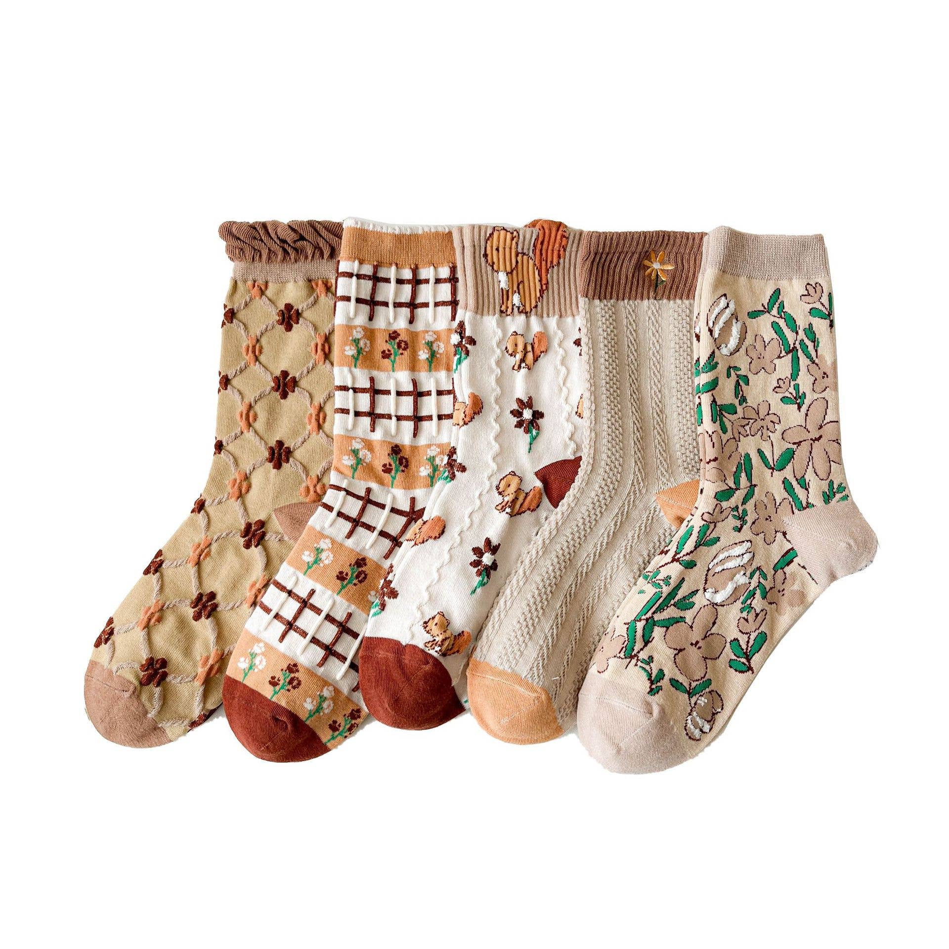 Tourtiwi - Wholesale Socks - Women's - Whimsical Animal & Floral - Themed Crew Socks 5