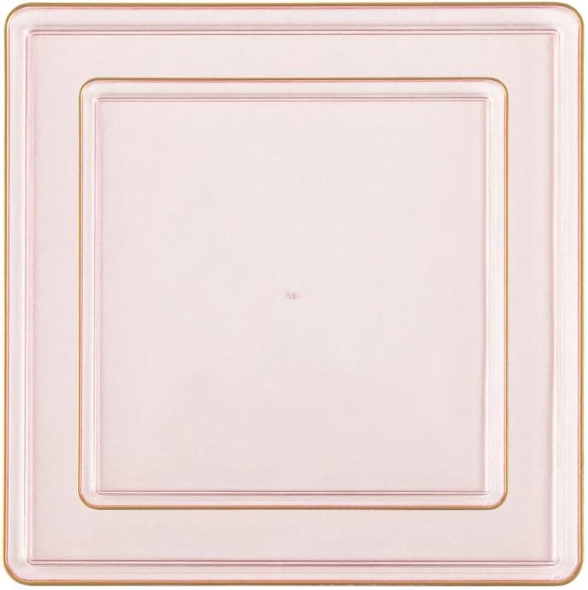 EcoQuality - Vendita all'ingrosso Piatti monouso - Piatti di plastica quadrati in stile cinese rosa da 7,75" e 10,75" con bordo dorato0