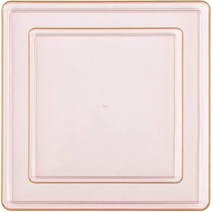 EcoQuality - Vendita all'ingrosso Piatti monouso - Piatti di plastica quadrati in stile cinese rosa da 7,75" e 10,75" con bordo dorato