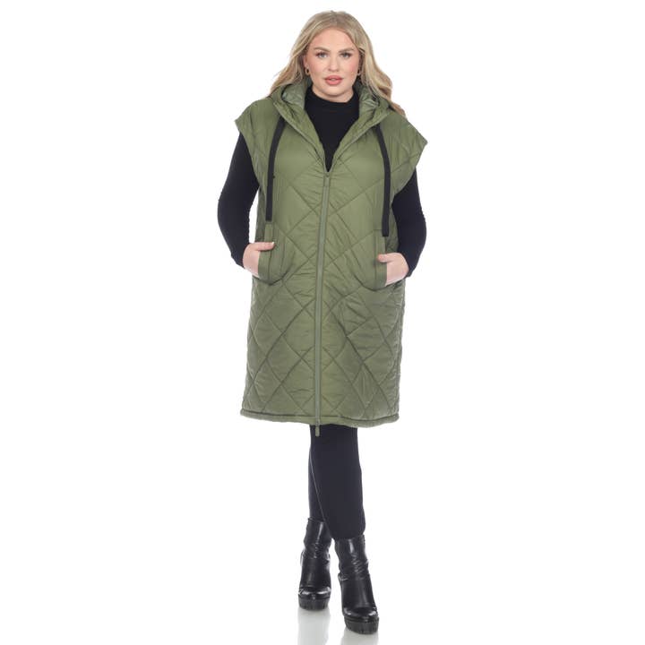 WHITE MARK - Wholesale Outerwear Vest - Women's - Plus Size Diamond Quilted Hooded Puffer Vest13