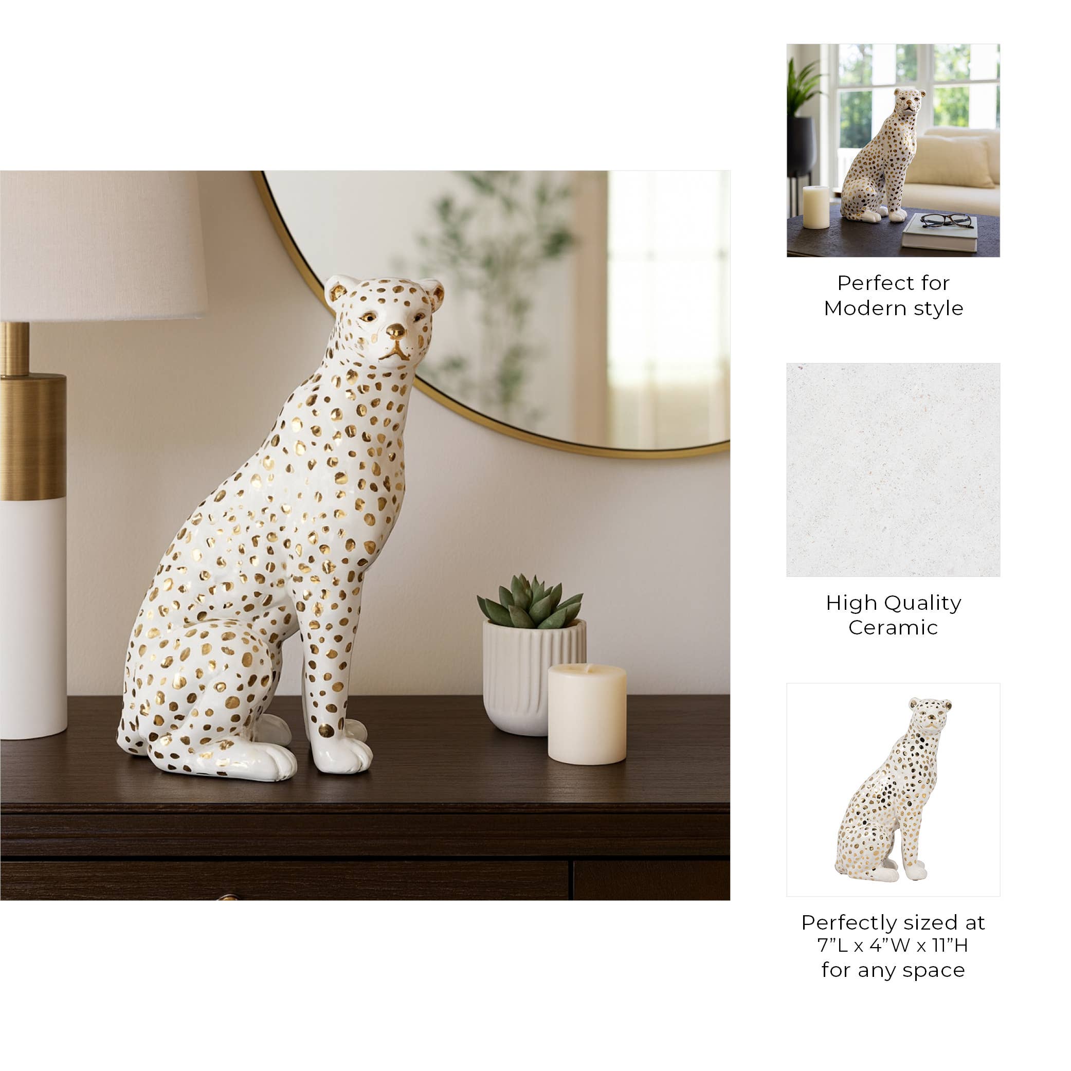 Sagebrook Home - Wholesale Decorative Figurine - Ceramic Sitting Leopard Decorative Figurine - White, 11 in.4