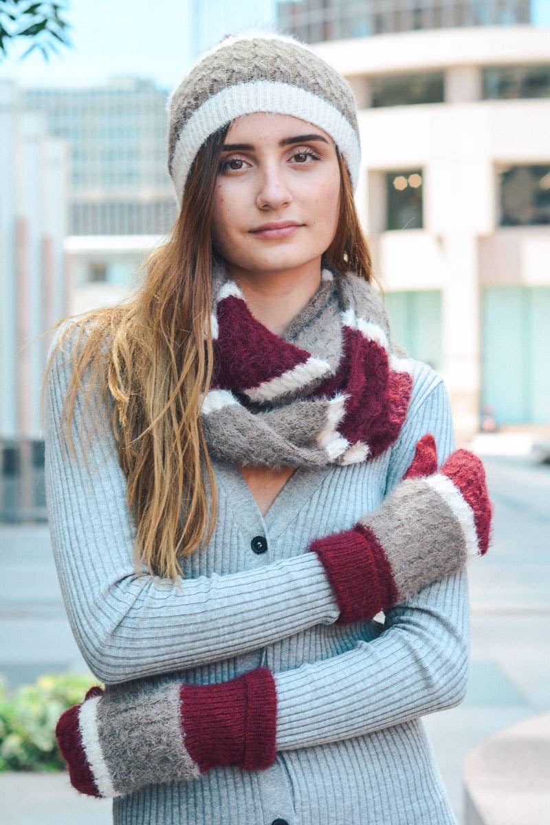 Leto Accessories - Venta al por mayor Manoplas - Mujer - Manoplas ultra suaves de mohair con rayas anchas – Esenciales para el invierno12