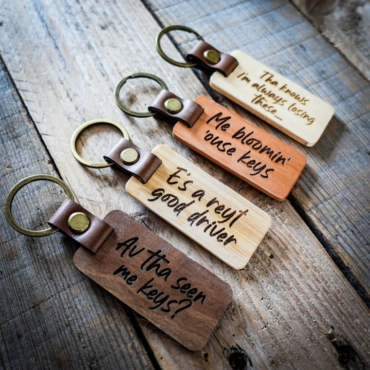 Yorkshire Sayings Funny Wooden Keyrings for wholesale by EllieBeanPrints