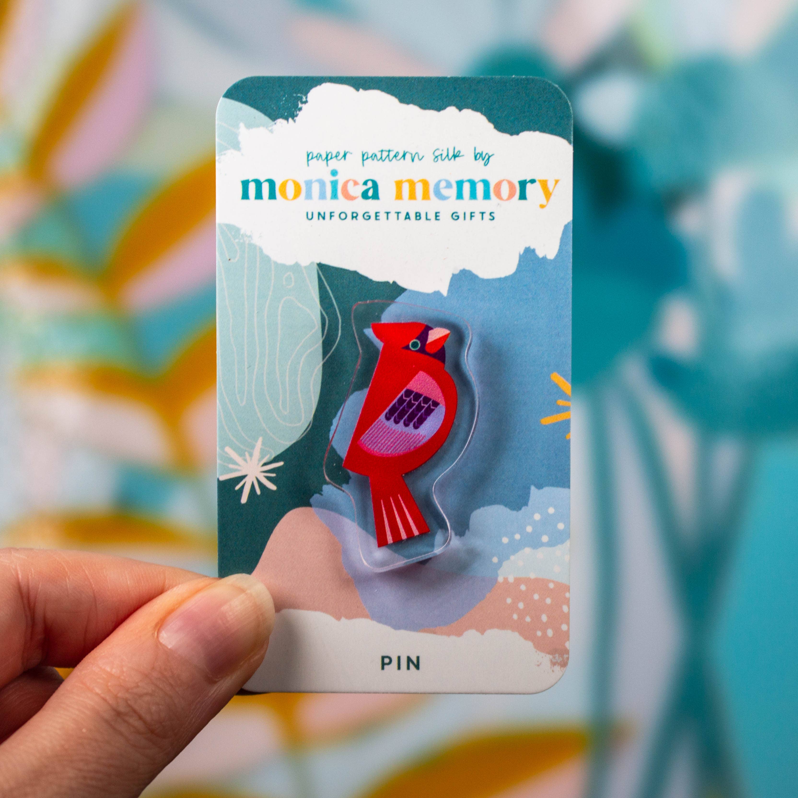 Paper Pattern Silk - Wholesale Lapel Pin/Button - Red Cardinal Pin - Nature Gift Bird Watcher0