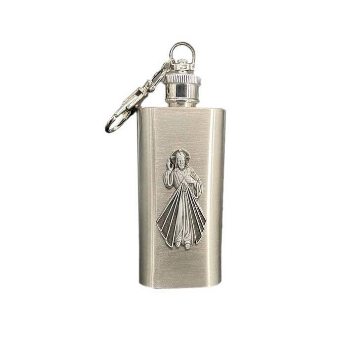 Oremus Mercy – Großhandel Reiseflasche/-behälter – Heiliges Wasserfläschchen der Göttlichen Barmherzigkeit SS mit Schlüsselanhänger 2 oz