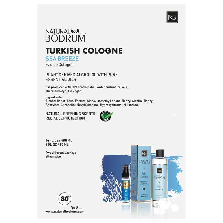 NB NATURAL BODRUM - Wholesale Hand Sanitizer - Sea Breeze Eau De Cologne Extra Strong 14Oz Turkish Cologne