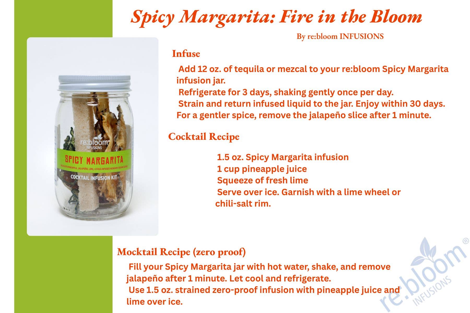 RE:BLOOM INFUSIONS LLC - Wholesale DIY Drink Kit - Spicy Margarita Cocktail Mocktail Dehydrated Infusion Kit5