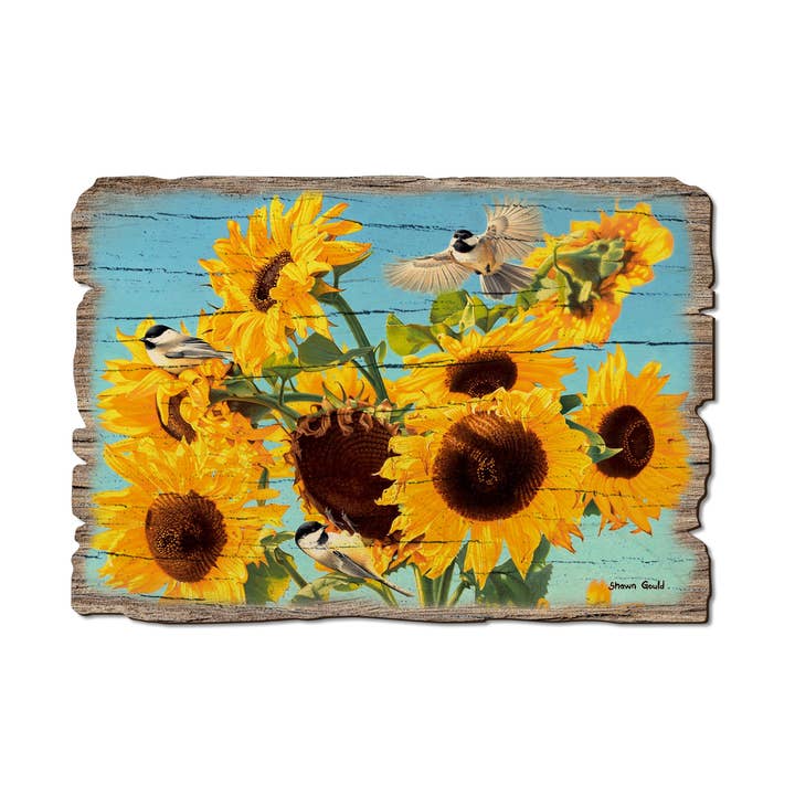 Sun Chickadees - Wood Rustic Edge Postcards & Magnets for wholesale by DaydreamHQ