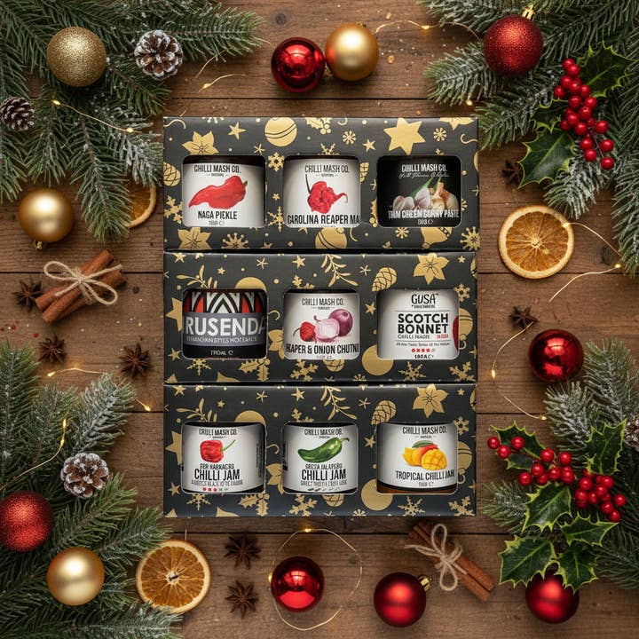 The Festive Stack - 9 Jars - Ships Free - Chili Mash Co. for wholesale by Chilli Mash Company