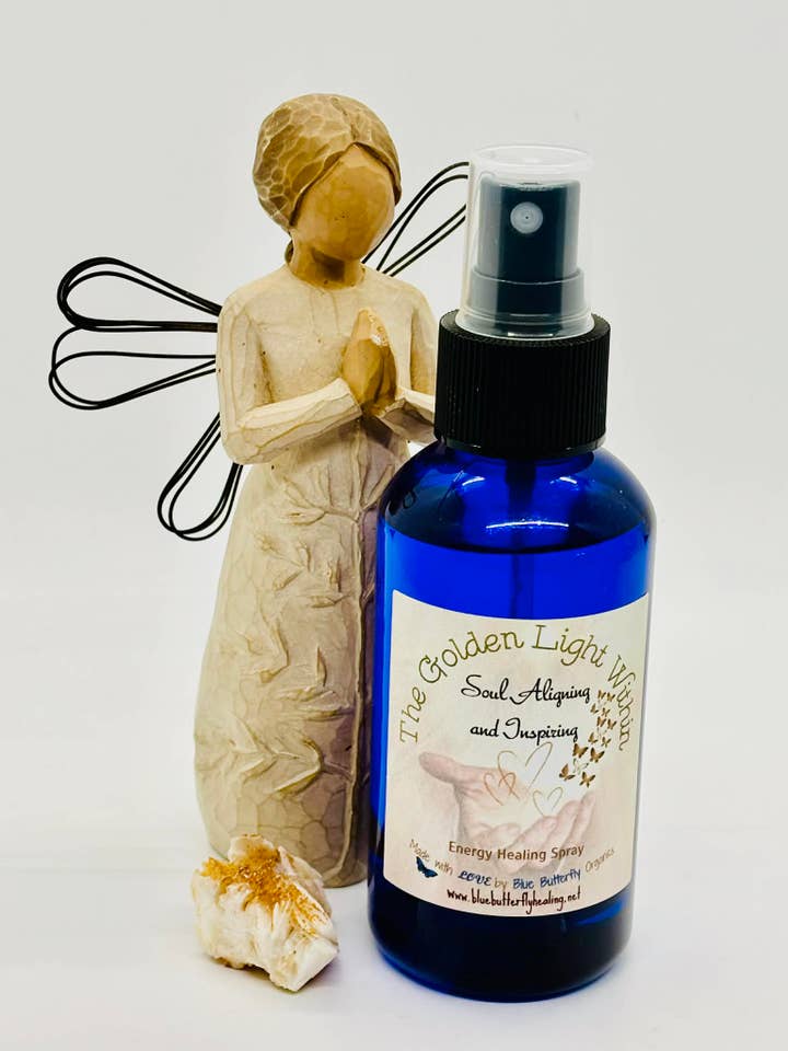 Blue Butterfly Healing & Organics, The Golden Light Within Soul Aligning and Inspiring Energy Healing Spray, 4 fl. oz. for wholesale by Blue Butterfly Healing & Organics LLC