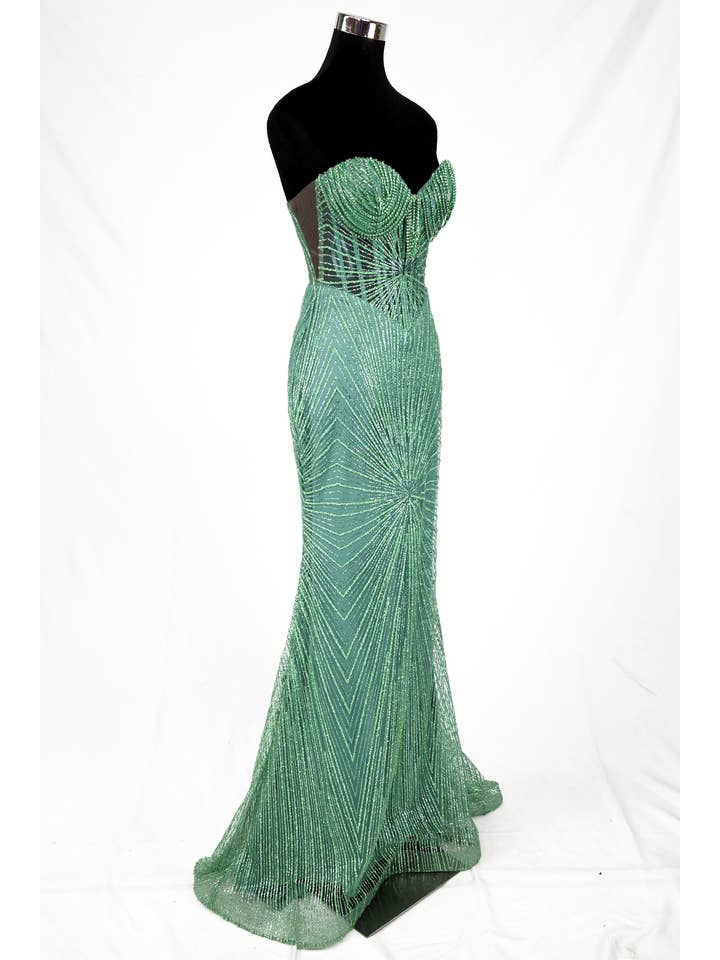 Chicas - Wholesale Gown - Women's - Long sparkling mermaid dress with hanging jewels CF00133