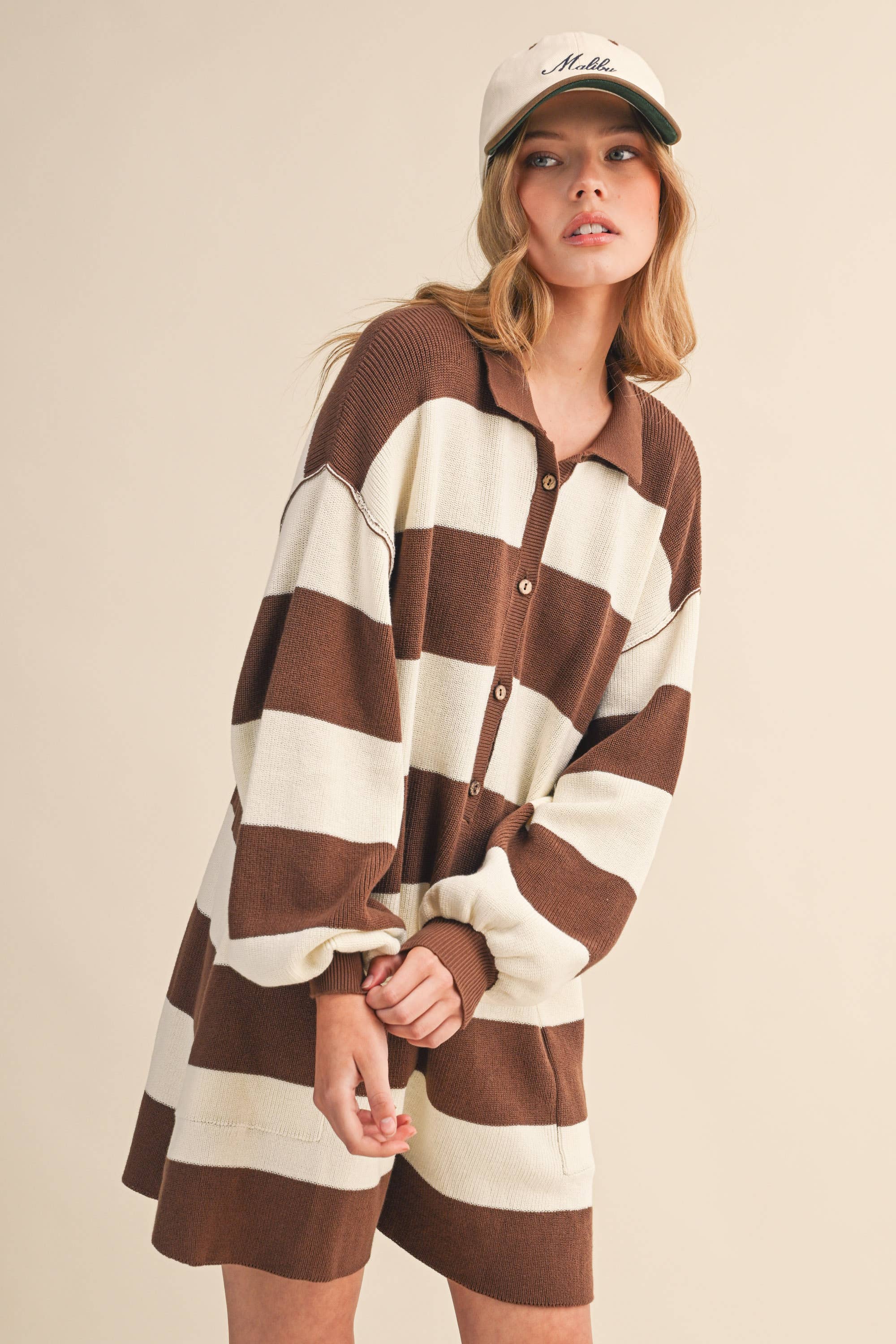 Klesis - Wholesale Romper - Women's - IR1506 LONG SLEEVE COLLARED STRIPED RELAXED FIT ROMPER0