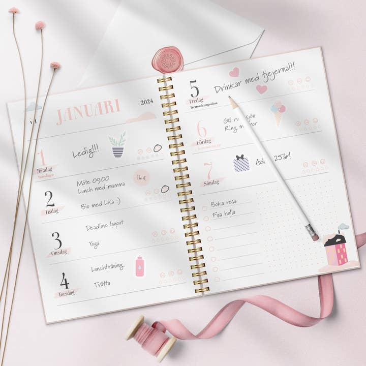 Burde Publishing AB – Engroshandel Planner – Kalender 2024 Life Planner Pink Vandret1