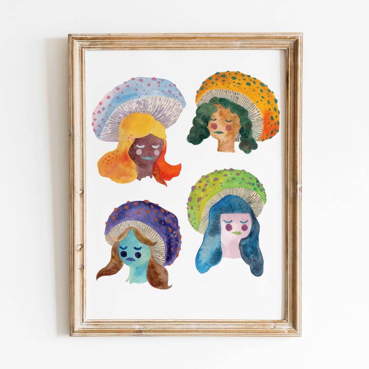 Shroom Ladies, 100% Cotton Archival Print for wholesale by Dani Reber Art