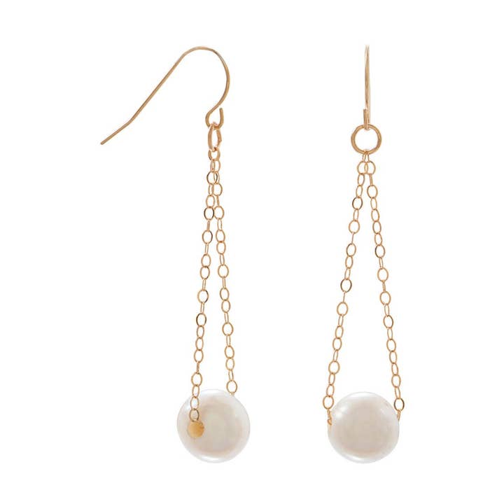 14KT Gold Earrings with Floating Freshwater Pearl for wholesale by Silver Stars Collection