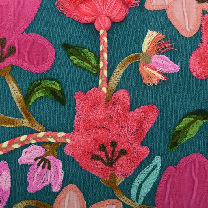 Karma Living - Wholesale Throw/Decorative Pillow - Set of 2 Floral Braided Teal with Pink Pillows 16X242