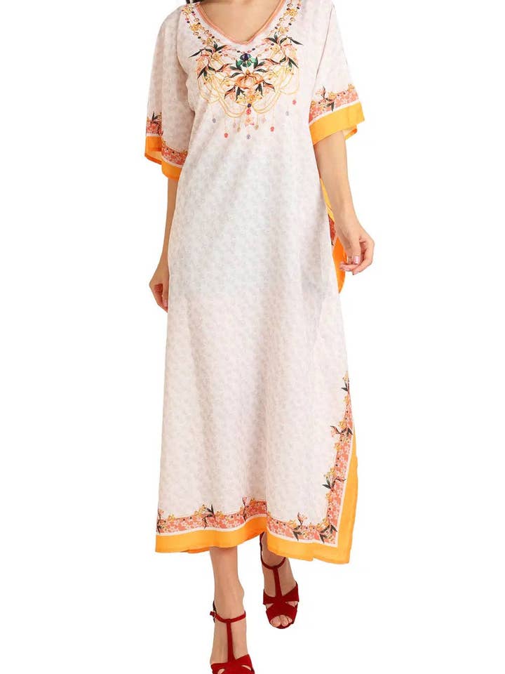 Guld Kvinder Lang Kaftan Sommer Kaftankjole Guld 152 S-3XL for engroshandel på Faire