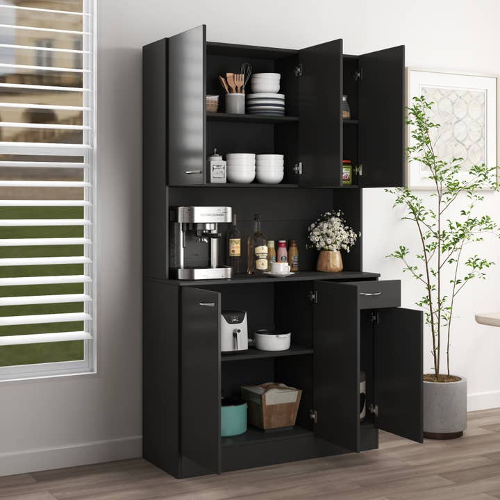 70.87" Black 6-Door Salon Storage Cabinet with Drawer for wholesale by HOMYCASA DESIGN INC