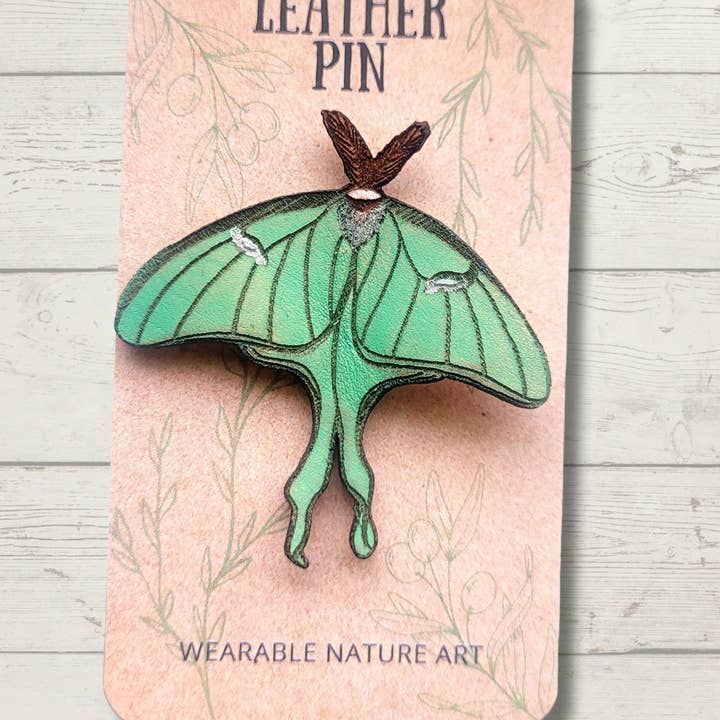 Wyrd & Witchy Art - Wholesale Brooch - Luna Moth Leather Pin1