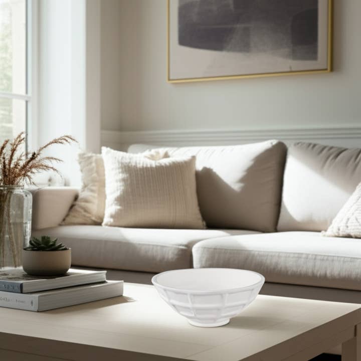 Ceramic Textured Modern Design Bowl - White, 14 in. for wholesale by Sagebrook Home