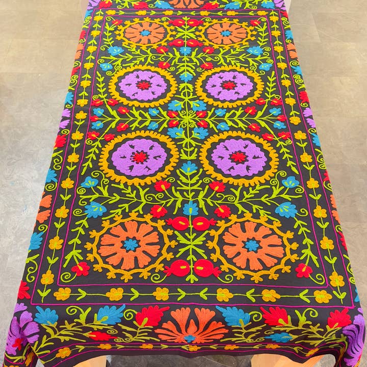 Black Oriental Embroidered Exclusive Bedspread for wholesale on Faire0