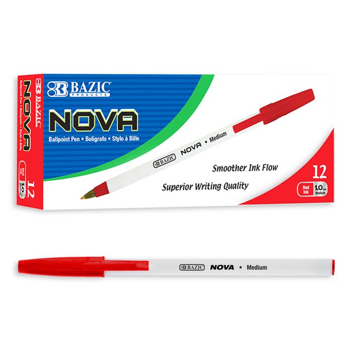 BAZIC Products - Wholesale Pen - Nova (12/Pack) Red Color Stick Pen