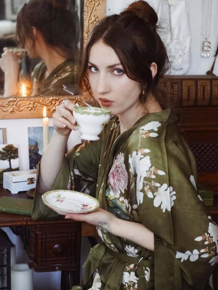 Floral Olive Kimono Robe for wholesale on Faire26