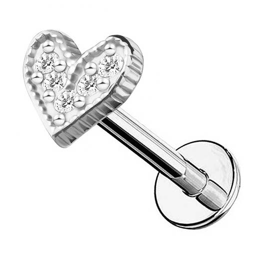 PIERCING LABRET EN FORME DE CŒUR AVEC ZIRCONIUM - JQ720L122 pour la vente par AMORINO SRL