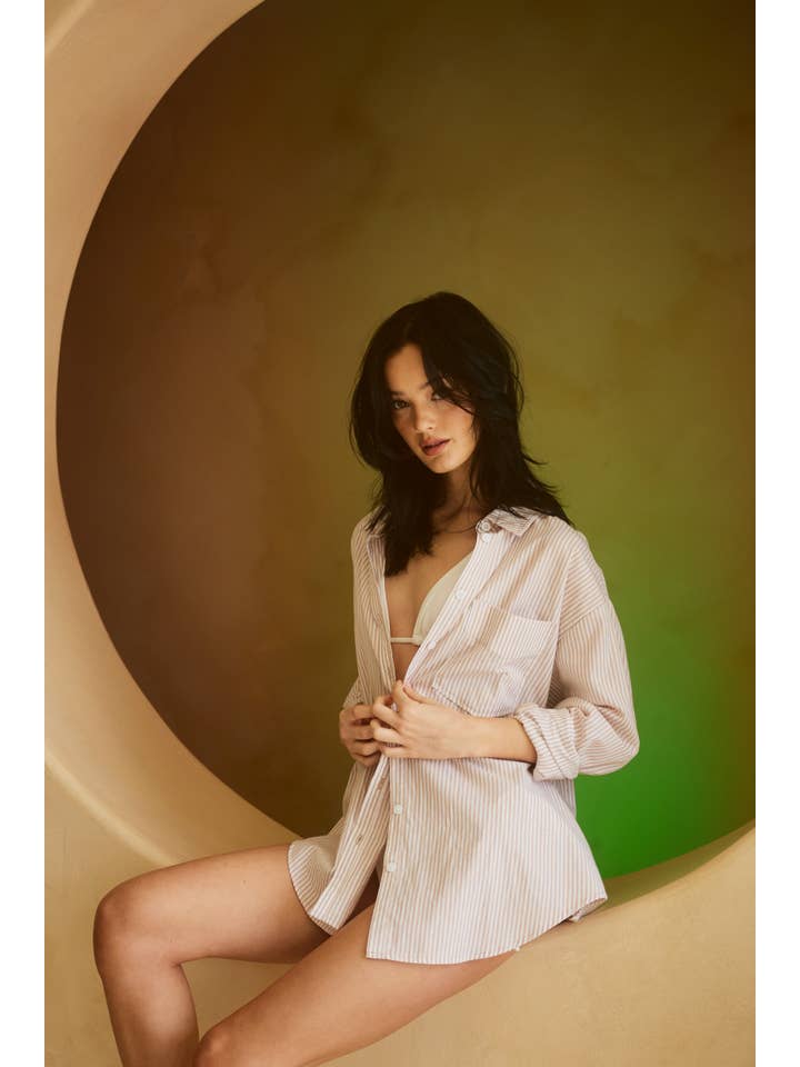 Mimosa - Wholesale Button Down Shirt - Women's - Oversized Striped Long Sleeve Button Down Shirt11