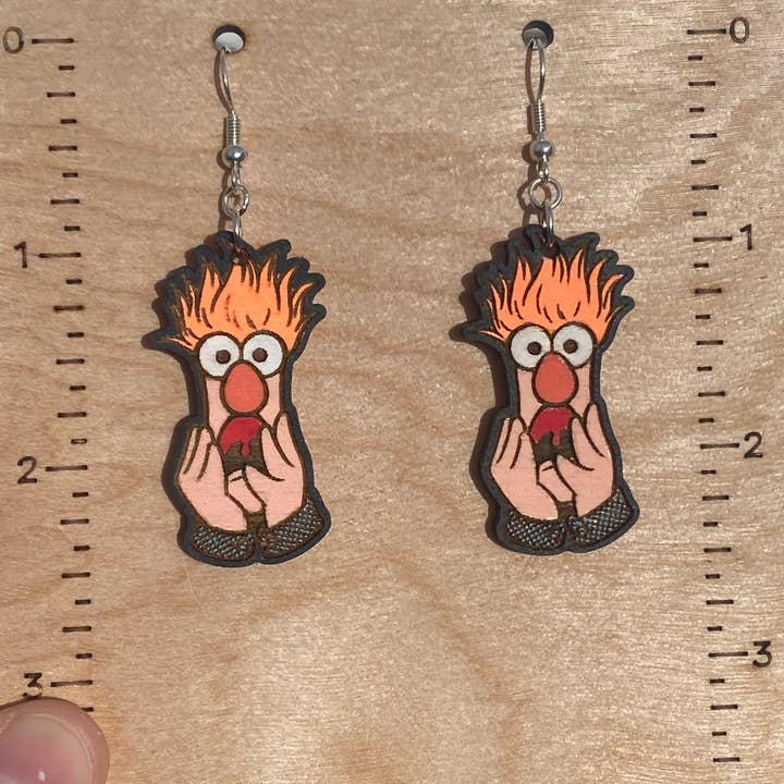 Moon Child Trinkets - Wholesale Dangle Earrings - Muppets Beaker Hand Painted Wood Dangle Earrings