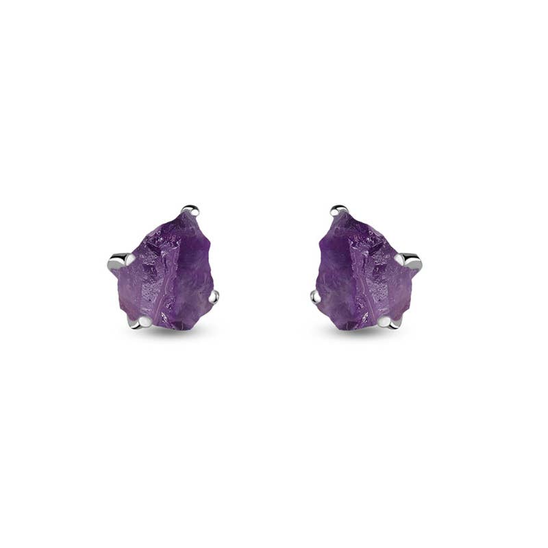 Nature Crafts - Wholesale Stud/Post Earrings - Natural Rough Amethyst Stud Earrings in Sterling Silver8